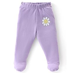 Babyhug Interlock Booties Pant With Floral Print Pack Of 3 - Orange Pink & Purple