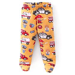 Babyhug Interlock Booties Pant Striped & Car Print Pack of 3 - Yellow & Blue