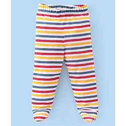 Babyhug Interlock Booties Pant Striped & Car Print Pack of 3 - Yellow & Blue