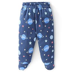 Babyhug Cotton Knit Solid Colour & Planets Printed Bootie Pants Pack of 3 - Multicolour