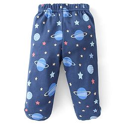 Babyhug Cotton Knit Solid Colour & Planets Printed Bootie Pants Pack of 3 - Multicolour