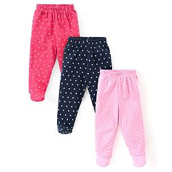 Babyhug Cotton Knit Footed Bootie Leggings Polka Dots Printed Pack of 3 - Pink & Navy Blue