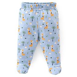 Babyhug Cotton Knit Striped & Giraffe Printed Bootie Pants Pack of 3 - Blue