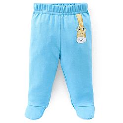 Babyhug Cotton Knit Striped & Giraffe Printed Bootie Pants Pack of 3 - Blue