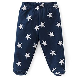 Babyhug Cotton Knit Striped & Stars Printed Bootie Leggings Pack of 3 - Blue & Yellow