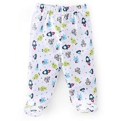 Babyhug Cotton Knit Space Ships & Stars Printed Bootie Pants Pack of 3- Multicolour