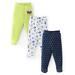 Babyhug Cotton Knit Space Ships & Stars Printed Bootie Pants Pack of 3- Multicolour