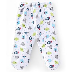 Babyhug Cotton Knit Space Ships & Stars Printed Bootie Pants Pack of 3- Multicolour