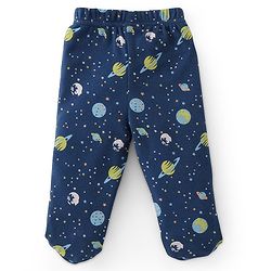Babyhug Cotton Knit Interlock Booties Pant Striped & Astronaut Print Pack of 3 - Yellow & Blue
