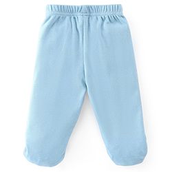 Babyhug Cotton Knit Interlock Booties Pant Striped & Astronaut Print Pack of 3 - Yellow & Blue
