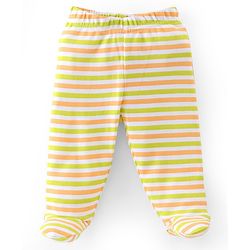 Babyhug Cotton Knit Interlock Booties Pant Striped & Astronaut Print Pack of 3 - Yellow & Blue