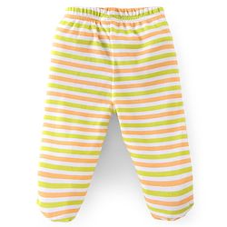 Babyhug Cotton Knit Interlock Booties Pant Striped & Astronaut Print Pack of 3 - Yellow & Blue