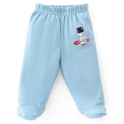 Babyhug Cotton Knit Interlock Booties Pant Striped & Astronaut Print Pack of 3 - Yellow & Blue