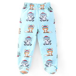 Babyhug Cotton Knit Interlock Booties Pant Striped & Raccoon Print Pack of 3 - Multicolour