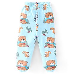 Babyhug Cotton Knit Interlock Booties Pant Striped & Raccoon Print Pack of 3 - Multicolour