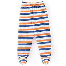 Babyhug Cotton Knit Interlock Booties Pant Striped & Raccoon Print Pack of 3 - Multicolour