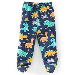 Babyhug Cotton Interlock Knit Full Length Bootie Pants Dino Print Pack of 3 - Blue