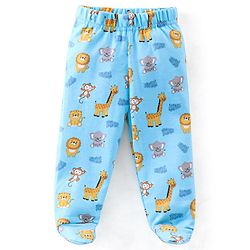 Babyhug Cotton Knit Striped & Jungle Printed Bootie Pants Pack of 3 - Multicolour