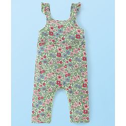 Babyhug Cotton Jerssey Knit Dungaree with Full Sleeves Inner Tee Floral Print - Off White