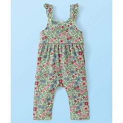 Babyhug Cotton Jerssey Knit Dungaree with Full Sleeves Inner Tee Floral Print - Off White