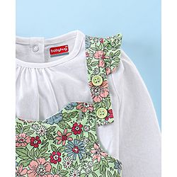 Babyhug Cotton Jerssey Knit Dungaree with Full Sleeves Inner Tee Floral Print - Off White
