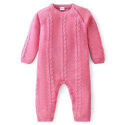 Babyhug Knitted Full Sleeves Winter Wear Romper with Cable Knit Design - Pink