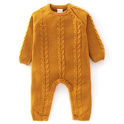 Babyhug Knitted Full Sleeves Winter Wear Romper with Cable Knit Design - Mustard Yellow