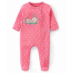 Babyhug Cotton Interlock Knit Full Sleeves Sleepsuit Deer Print - Pink
