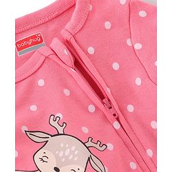 Babyhug Cotton Interlock Knit Full Sleeves Sleepsuit Deer Print - Pink