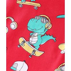 Babyhug Cotton Knit Full Sleeves Dino Printed Footed Sleep Suit - Red