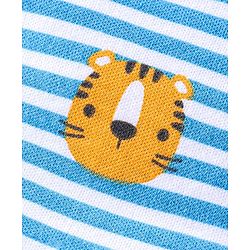 Babyhug Cotton Knit Full Sleeves Footed Sleep Suit Tiger Print & Striped - Blue