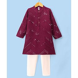 Babyhug Full Sleeves Mirror Embroidered Kurta with Solid Pyjama Set  - Magenta