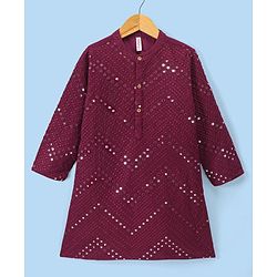 Babyhug Full Sleeves Mirror Embroidered Kurta with Solid Pyjama Set  - Magenta