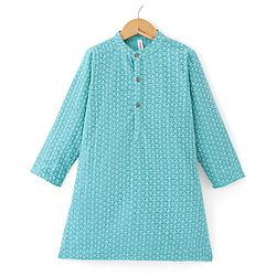 Babyhug Full Sleeve Schiffly Embroidered Kurta With Pyjama Set - Aqua Blue