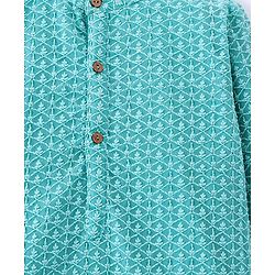 Babyhug Full Sleeve Schiffly Embroidered Kurta With Pyjama Set - Aqua Blue