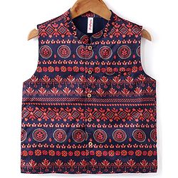 Babyhug Full Sleeves Solid Kurta Pyjama Set with Printed Jacket  - Navy Blue