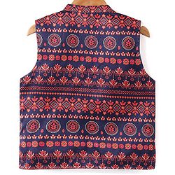 Babyhug Full Sleeves Solid Kurta Pyjama Set with Printed Jacket  - Navy Blue