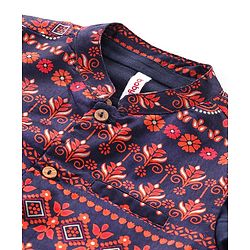 Babyhug Full Sleeves Solid Kurta Pyjama Set with Printed Jacket  - Navy Blue