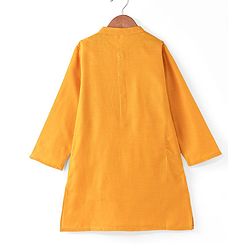 Babyhug Full Sleeves Solid Kurta & Pyjama Set With Printed Jacket - Mustard