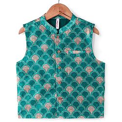 Babyhug Full Sleeves Solid Kurta & Pyjama Set With Printed Jacket - Mustard