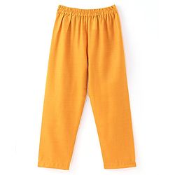 Babyhug Full Sleeves Solid Kurta & Pyjama Set With Printed Jacket - Mustard