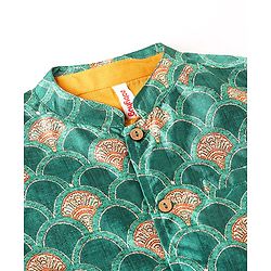 Babyhug Full Sleeves Solid Kurta & Pyjama Set With Printed Jacket - Mustard