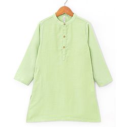 Babyhug Woven Full Sleeves Solid Kurta Pyjama Set with Mirror Embroidered Jacket - Green & White