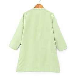 Babyhug Woven Full Sleeves Solid Kurta Pyjama Set with Mirror Embroidered Jacket - Green & White