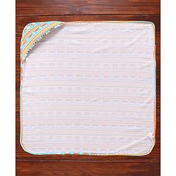 Babyhug Cotton Interlock Bear Printed Towel with Hood L 76 x B 76 cm - Blue Yellow & Orange
