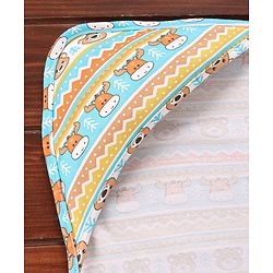Babyhug Cotton Interlock Bear Printed Towel with Hood L 76 x B 76 cm - Blue Yellow & Orange