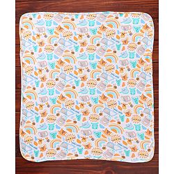 Babyhug Cotton Interlock Knit Towel with Hood Animal Print L 76 x B 76 cm - Yellow White & Blue