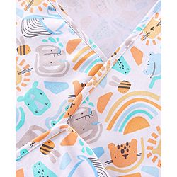 Babyhug Cotton Interlock Knit Towel with Hood Animal Print L 76 x B 76 cm - Yellow White & Blue