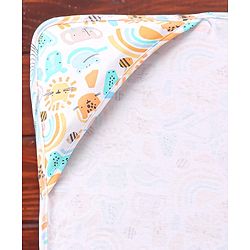 Babyhug Cotton Interlock Knit Towel with Hood Animal Print L 76 x B 76 cm - Yellow White & Blue
