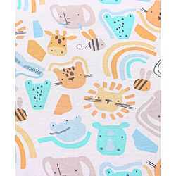 Babyhug Cotton Interlock Knit Towel with Hood Animal Print L 76 x B 76 cm - Yellow White & Blue